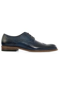Faber - Granatowe męskie buty wizytowe - brogsy T147. Kolor: niebieski. Materiał: skóra. Styl: wizytowy