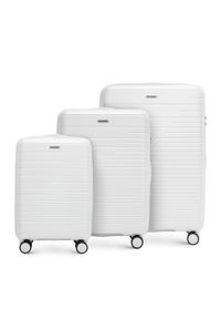 Wittchen - Zestaw walizek z polipropylenu z błyszczącymi paskami. Kolor: biały. Wzór: aplikacja, paski. Styl: elegancki