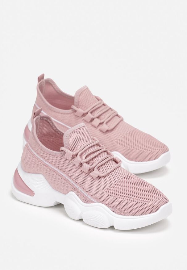 Born2be - Różowe Buty Sportowe Elastyczną Cholewką i Dodatkowym Sznurkowaniem Aviala. Kolor: różowy. Materiał: dresówka, jeans. Szerokość cholewki: normalna
