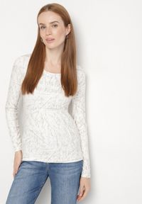 Born2be - Biała Bluzka Typu Longsleeve z Geometrycznym Wzorem Unila. Okazja: na spotkanie biznesowe, do pracy, na co dzień. Kolor: biały. Materiał: jeans. Długość rękawa: długi rękaw. Wzór: geometria. Styl: biznesowy, casual #5