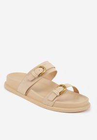 Born2be - Beżowe Klapki z Dwoma Paskami i Klamrami Cevinra. Okazja: na co dzień. Kolor: beżowy. Sezon: lato. Styl: casual, elegancki #2