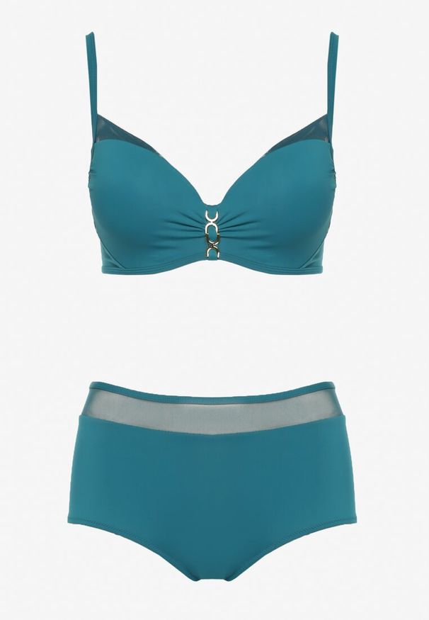 Renee - Ciemnozielone Bikini Biustonosz Zdobiony Aplikacją i Majtki Typu Figi Iffirelle. Kolor: zielony. Wzór: aplikacja