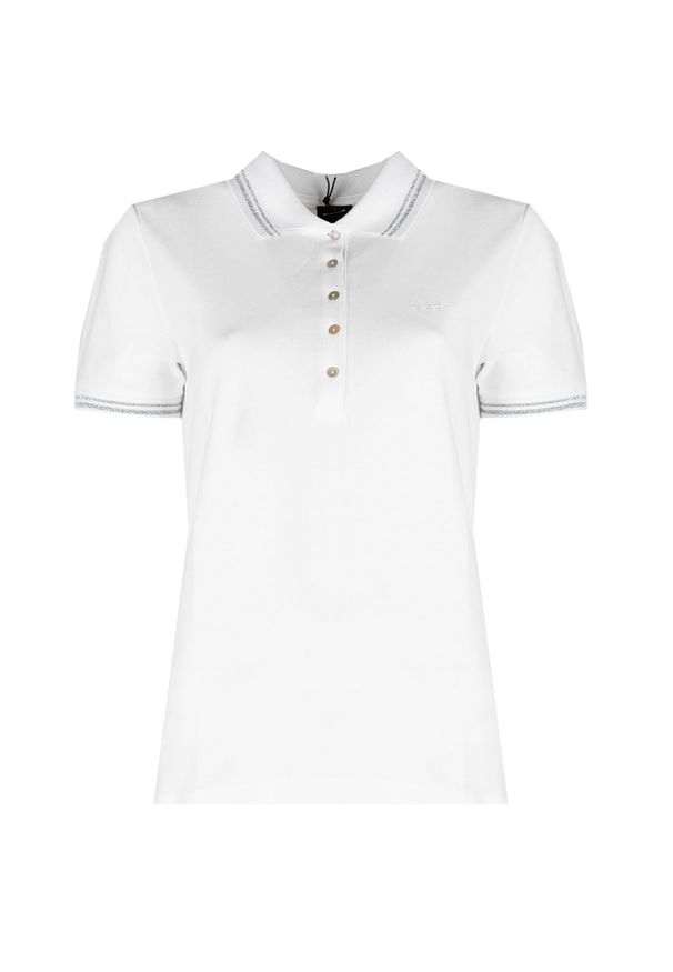 Geox Koszulka Polo "Sustin" | W1210A/T2649 | W Sustin | Kobieta | Biały. Okazja: na co dzień. Typ kołnierza: polo. Kolor: biały. Materiał: bawełna. Wzór: aplikacja. Styl: casual, klasyczny