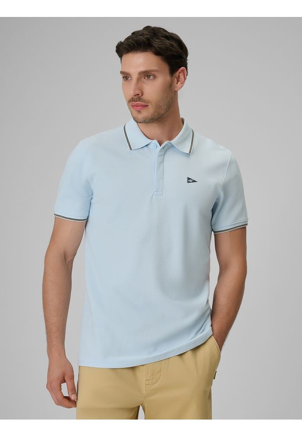 4f - 4F Koszulka polo regular męska - niebieska XXL. Okazja: na co dzień. Typ kołnierza: polo. Kolor: niebieski. Materiał: materiał, bawełna, jeans, dzianina, tkanina. Styl: klasyczny, casual