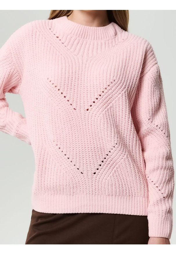 Sinsay - Ażurowy sweter - różowy. Kolor: różowy. Wzór: ażurowy
