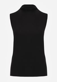Renee - Czarna Bluzka Top Bez Rękawów ze Stójką Nedire. Typ kołnierza: kołnierzyk stójkowy. Kolor: czarny. Materiał: poliester, elastan, materiał, jeans. Długość rękawa: bez rękawów. Styl: elegancki #6