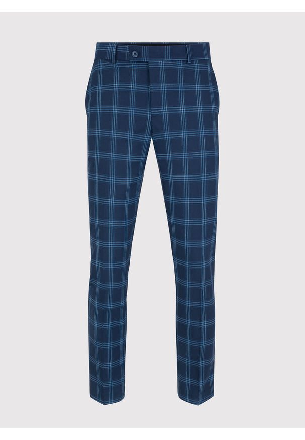 Pako Lorente - PAKO LORENTE – Granatowe spodnie garniturowe w niebieską kratę. Kolor: niebieski. Materiał: poliester, wiskoza, elastan