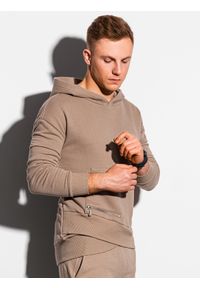 Ombre Clothing - Bluza męska z kapturem B1188 - jasnobrązowa - S. Typ kołnierza: kaptur. Kolor: brązowy. Materiał: bawełna, poliester #5