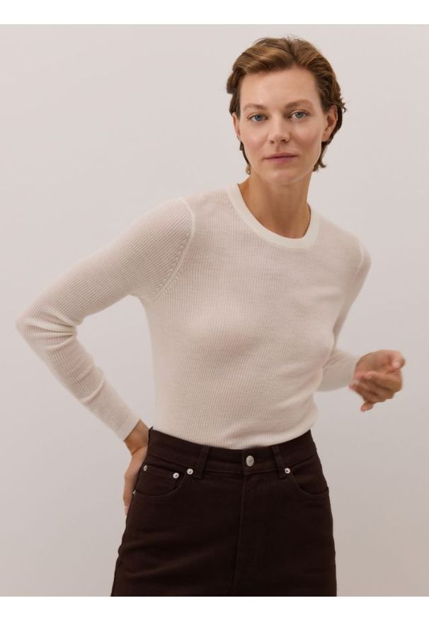 Reserved - Bluzka z wełny merino - złamana biel. Materiał: wełna