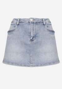 Born2be - Niebieskie Spódnico-Spodenki Jeansowe z Bawełną i Wysokim Stanem Ozdobione Haftem Serca Tinarias. Stan: podwyższony. Kolor: niebieski. Materiał: bawełna, jeans. Długość: krótkie. Wzór: haft, aplikacja. Styl: elegancki, wizytowy #5