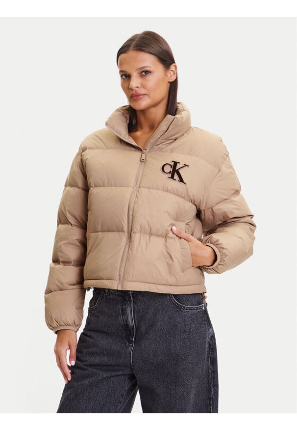 Calvin Klein Jeans Kurtka puchowa Graphic Logo LV047D503G Beżowy Regular Fit. Kolor: beżowy. Materiał: syntetyk