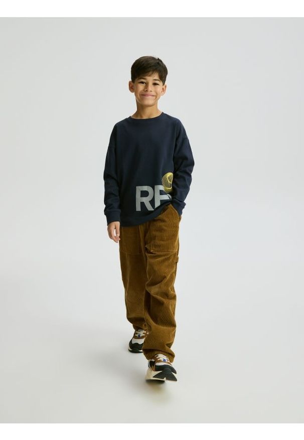 Reserved - Longsleeve z nadrukiem reflective - czarny. Kolor: czarny. Materiał: bawełna, dzianina. Długość rękawa: długi rękaw. Wzór: nadruk