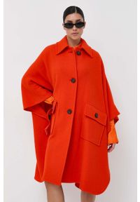 Pinko poncho wełniane kolor pomarańczowy przejściowy oversize. Kolor: pomarańczowy. Materiał: wełna. Wzór: gładki #2