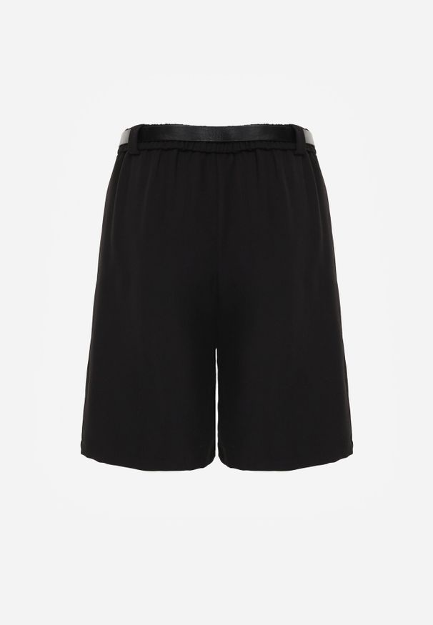 Born2be - Czarne Szorty z Wysokim Stanem Bermudy z Paskiem Haidis. Okazja: na co dzień. Stan: podwyższony. Kolor: czarny. Materiał: materiał. Styl: casual