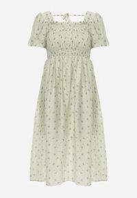 Renee - Zielona Rozkloszowana Sukienka z Tencelu w Stylu Baby Doll w Kwiatowy Print Harele. Okazja: na co dzień. Kolor: zielony. Wzór: nadruk, kwiaty. Typ sukienki: rozkloszowane. Materiał: poliester. Długość rękawa: krótki rękaw. Sezon: lato. Styl: casual. Długość: mini #3