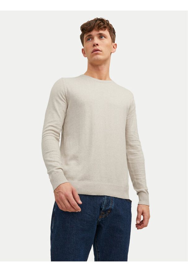 Jack & Jones - Jack&Jones Sweter Emil 12208364 Beżowy Regular Fit. Kolor: beżowy. Materiał: bawełna