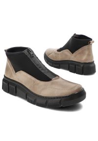 Beżowe Botki Wasak Wygodne Obuwie Damskie. Okazja: na co dzień. Zapięcie: zamek. Kolor: beżowy. Materiał: materiał, skóra. Styl: casual #4