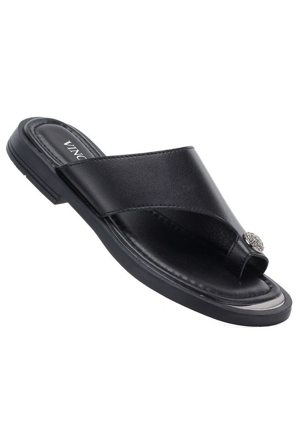 Klapki damskie japonki eleganckie czarne Vinceza 62307. Kolor: czarny. Materiał: skóra ekologiczna. Styl: elegancki