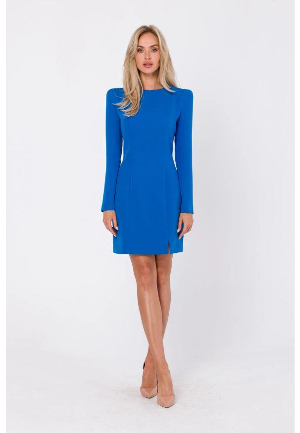 MOE - Elegancka klasyczna sukienka ołówkowa niebieska. Kolor: niebieski. Typ sukienki: ołówkowe. Styl: elegancki, klasyczny