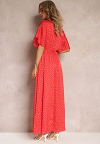 Renee - Czerwona Rozkloszowana Sukienka Maxi w Kropki z Głębokim Dekoltem Sallo. Kolor: czerwony. Wzór: kropki. Długość: maxi #2