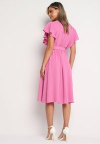 Born2be - Różowa Sukienka z Kopertowym Dekoltem i Paskiem Sizue. Kolor: różowy. Typ sukienki: kopertowe #3