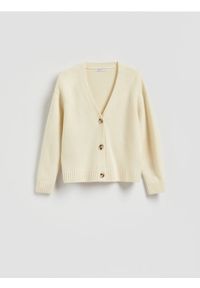 Reserved - Wełniany kardigan - jasnożółty. Kolor: żółty. Materiał: wełna