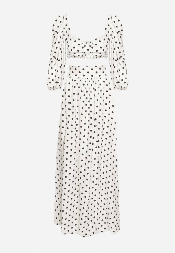 Born2be - Biały Komplet 2-Częściowy Top z Gumką i Szerokimi Rękawami Spódnica z Gumką w Talii Vandrea. Kolor: biały