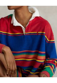 Ralph Lauren - RALPH LAUREN - Kolorowa bluzka w paski Oversize Fit. Typ kołnierza: polo. Kolor: czerwony. Materiał: tkanina. Długość rękawa: długi rękaw. Długość: długie. Wzór: paski, kolorowy #5