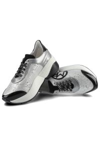 Massimo POLI - Srebrne Sneakersy Massimo Poli Damskie Modne Buty. Kolor: czarny. Materiał: zamsz, materiał, skóra, lakier. Szerokość cholewki: normalna. Obcas: na platformie. Styl: elegancki #5