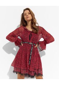 Ermanno Firenze - ERMANNO FIRENZE - Czerwona sukienka mini z wiskozy. Kolor: czerwony. Materiał: wiskoza. Długość rękawa: długi rękaw. Długość: mini #1