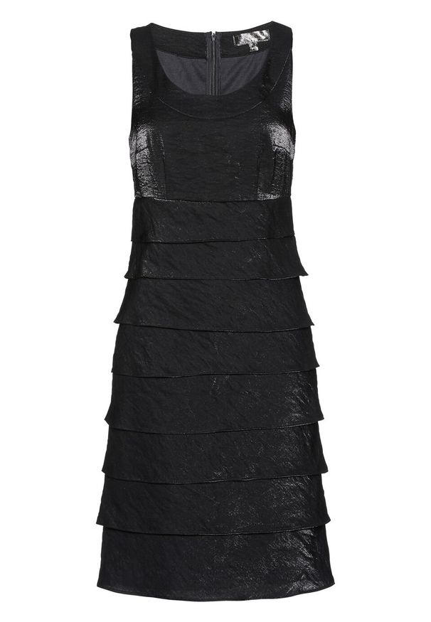 Sukienka z tafty z falbanami bonprix czarny. Kolor: czarny. Materiał: poliester, poliamid, wiskoza, materiał. Typ sukienki: ołówkowe