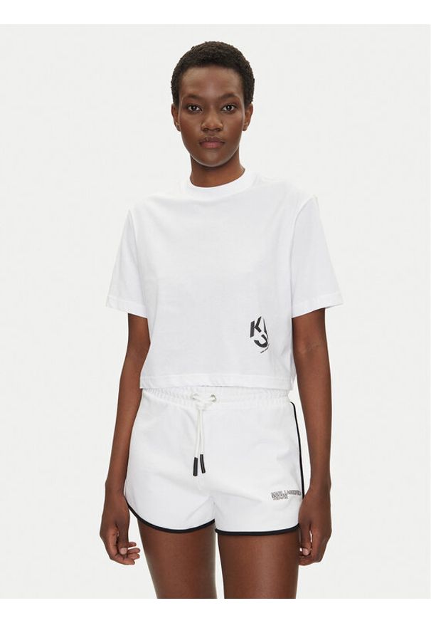 Karl Lagerfeld - KARL LAGERFELD T-Shirt A2W17076 Biały Cropped Fit. Typ kołnierza: dekolt w karo. Kolor: biały. Materiał: bawełna, syntetyk