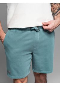 Ombre Clothing - Męskie krótkie spodenki dresowe RELAXED FIT w stylu athleisure – turkusowe V1. Kolor: turkusowy. Materiał: dresówka. Długość: krótkie #3
