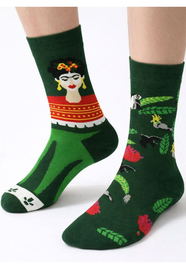 His Story - Skarpetki Bawełniane - Tematyczne - Zielone, Frida. Kolor: zielony. Materiał: elastan, bawełna, poliamid