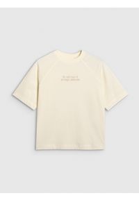 4f - 4F T-shirt oversize z nadrukiem damski - biały XL. Okazja: na co dzień. Kolor: biały. Materiał: tkanina, bawełna. Wzór: nadruk. Styl: casual