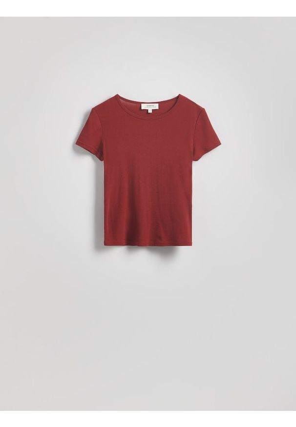 Reserved - Bawełniany t-shirt slim fit - ciemnofioletowy. Kolor: fioletowy. Materiał: bawełna