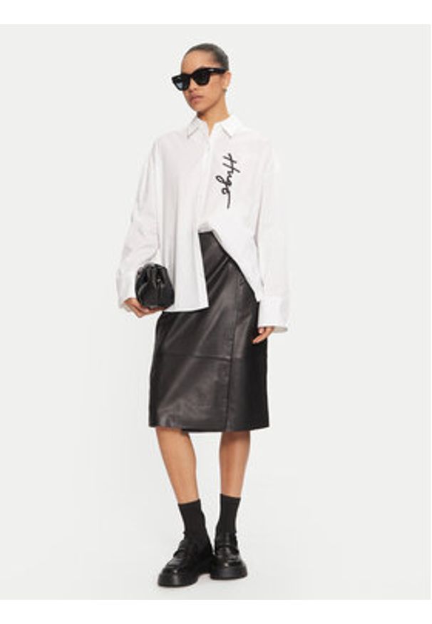 BOSS - Boss Spódnica skórzana 50524021 Czarny Regular Fit. Kolor: czarny. Materiał: skóra