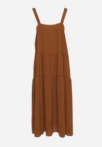 Born2be - Brązowa Sukienka o Rozkloszowanym Kroju z Wiązaniem z Tyłu Savinelle. Okazja: na imprezę, na co dzień. Kolor: brązowy. Styl: casual, elegancki #3