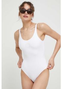 Trussardi Jeans - Trussardi jednoczęściowy strój kąpielowy kolor biały miękka miseczka. Kolor: biały. Materiał: materiał #1