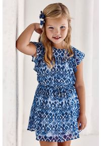 Mayoral - Sukienka dziecięca. Kolor: niebieski. Materiał: tkanina, bawełna, poliester, materiał. Długość rękawa: krótki rękaw. Typ sukienki: rozkloszowane. Długość: mini #1