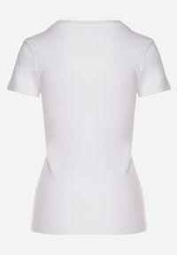Born2be - Biało-Niebieski Bawełniany T-shirt Ozdobiony Nadrukiem Zarice. Okazja: na co dzień. Kolor: niebieski. Materiał: bawełna. Wzór: aplikacja, nadruk. Styl: klasyczny, casual #6