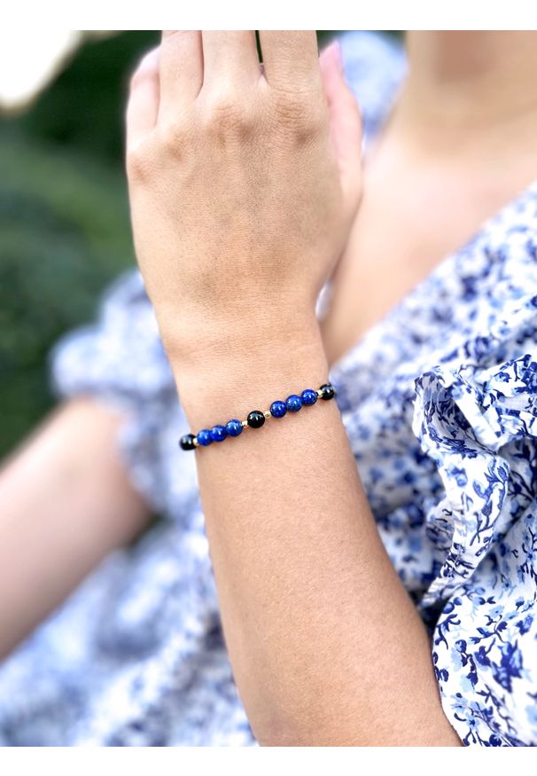 Brazi Druse Jewelry - Bransoletka Lapis Lazuli i Turmalin. Materiał: pozłacane, srebrne. Wzór: gładki, aplikacja. Kamień szlachetny: lapis lazuli