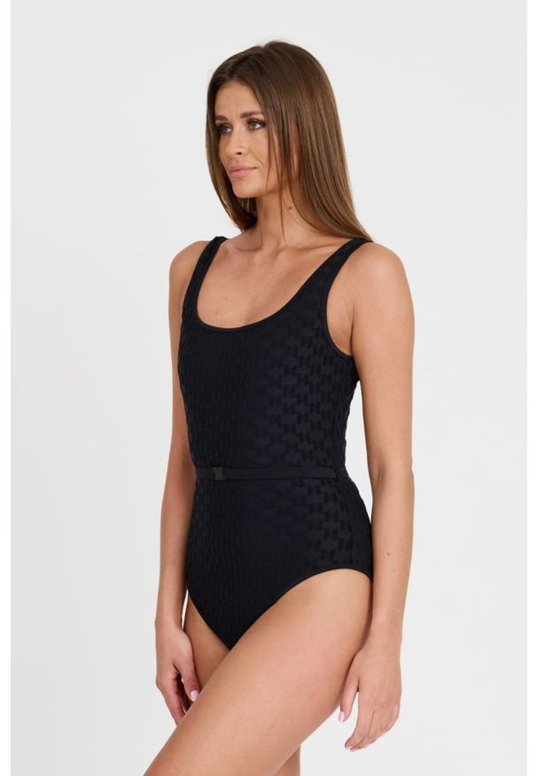 Karl Lagerfeld - KARL LAGERFELD Czarny damski jednoczęściowy strój kąpielowy Kl Monogram Swimsuit, Rozmiar S. Kolor: czarny
