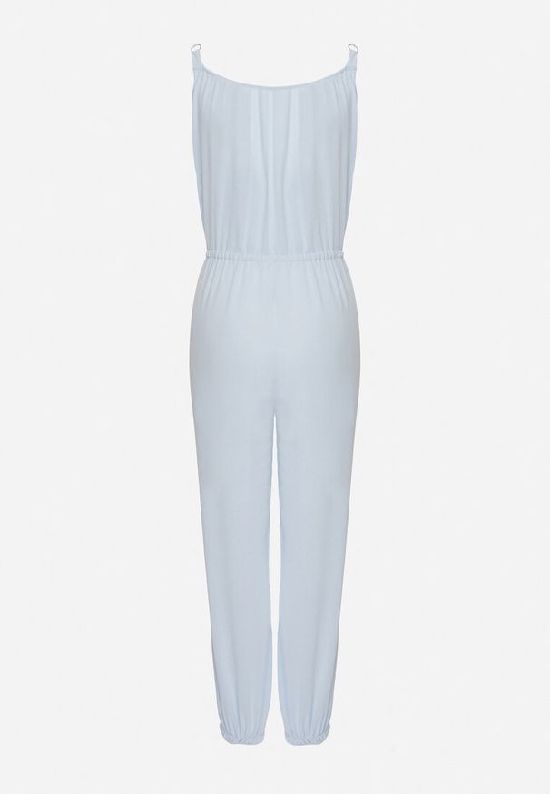 Born2be - Jasnoniebieski Bawełniany Kombinezon na Regulowanych Ramiączkach ze Ściągaczem w Talii Beamla. Okazja: na co dzień. Kolor: niebieski. Materiał: bawełna. Długość rękawa: na ramiączkach. Długość: długie. Styl: casual, klasyczny, elegancki