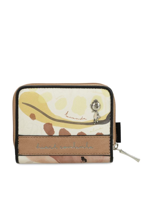 Pomarańczowy Kompaktowy Damski Portfel Anekke. Kolor: pomarańczowy. Materiał: materiał. Wzór: aplikacja