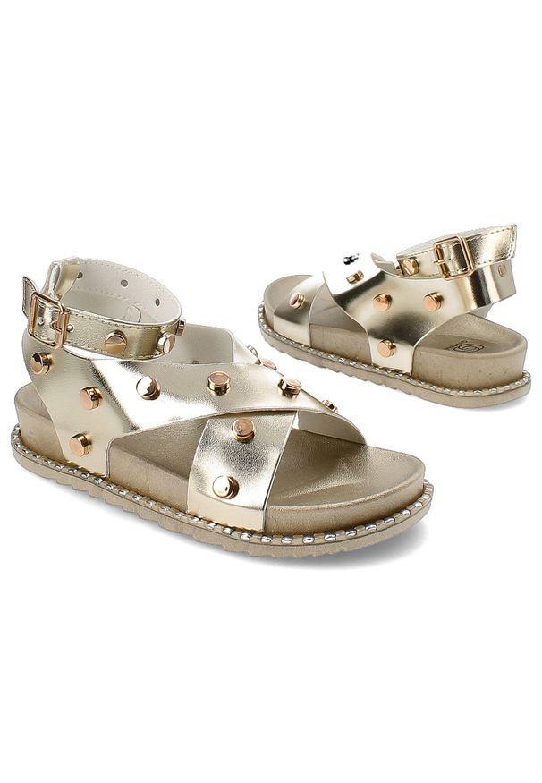 Złote Sandały Givana Płaskie Obuwie Damskie. Nosek buta: okrągły. Kolor: złoty. Sezon: lato. Styl: klasyczny