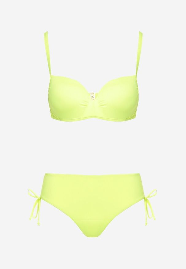 Born2be - Jasnozielone Bikini Dwuczęściowe Usztywniany Biustonosz na Cienkich Ramiączkach Majtki Figi Ściągane Troczkiem Joans. Kolor: zielony