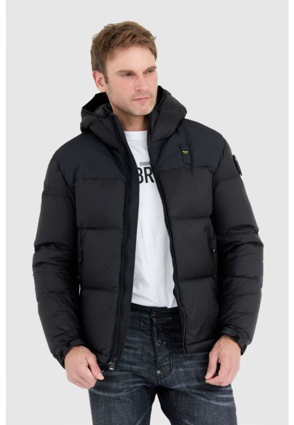 Blauer USA - BLAUER Czarna kurtka męska Cooper z logo na kapturze, Rozmiar 3XL. Kolor: czarny