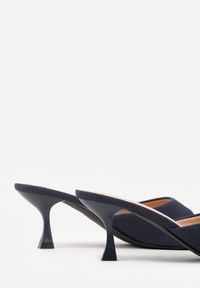 Renee - Niebieskie Klapki na Obcasie Kaczuszka z Odkrytym Noskiem Nadah. Kolor: niebieski. Materiał: koronka. Obcas: na obcasie. Styl: elegancki. Wysokość obcasa: średni #9