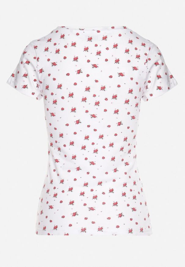 Born2be - Biały Bawełniany T-shirt w Kwiatowy Wzór Savele. Okazja: na co dzień, na spotkanie biznesowe, do pracy, na spacer. Kolor: biały. Materiał: bawełna. Wzór: kwiaty. Styl: biznesowy, klasyczny, casual